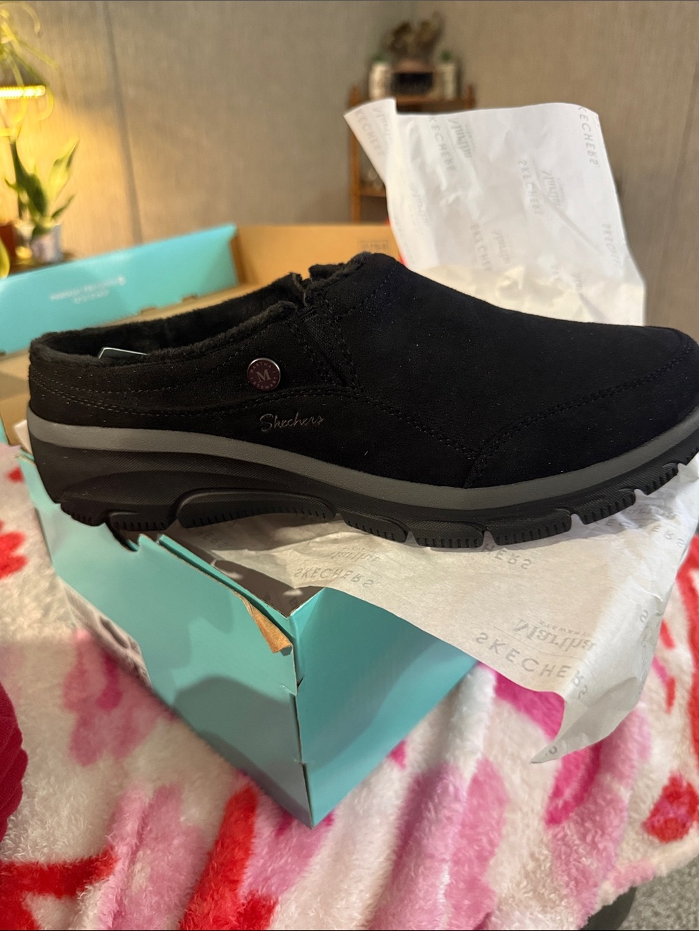 Skechers Black Faux Suede Slip-On Cozy Shoe